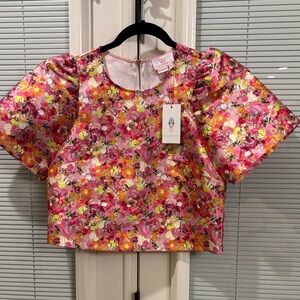 Vibrant Floral Blouse with Pink and Yellow Accents